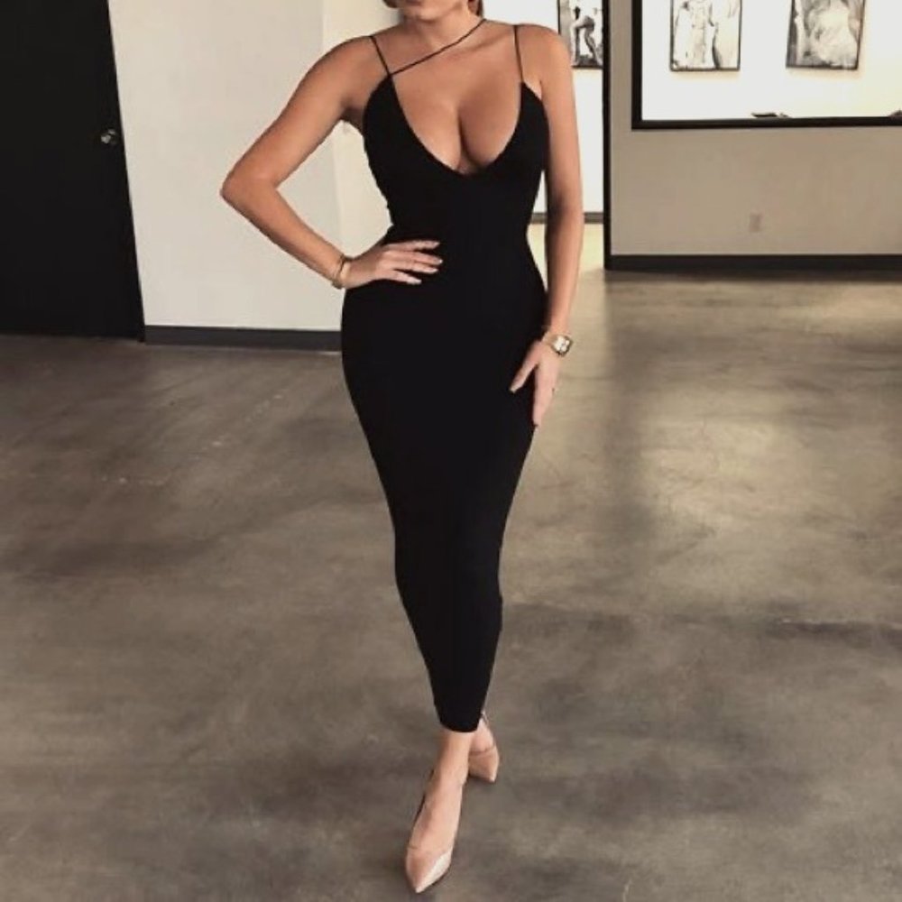 JLUXLABEL NWT Black Valencia Diagonal Strap Dress